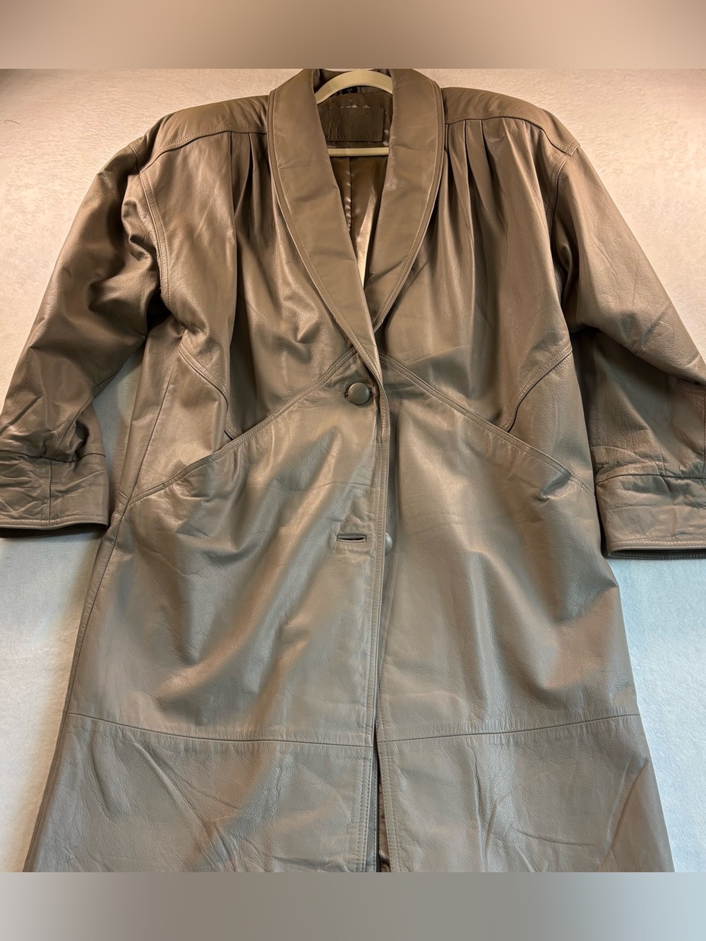 Vintage Jacqueline Ferrar Taupe Leather Long Coat